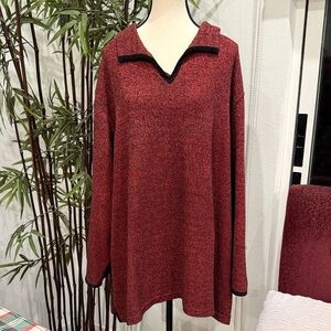 Avenue Red V-Neck Sweater with Black Accents